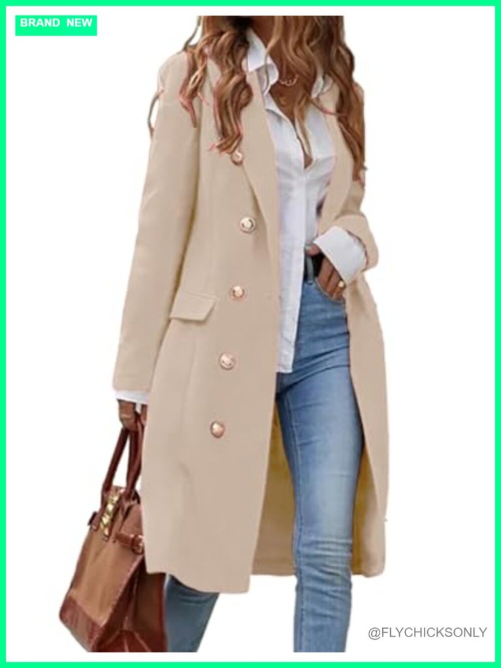 Long Double Breasted Wool Blend Pea Coat with Notch Lapel